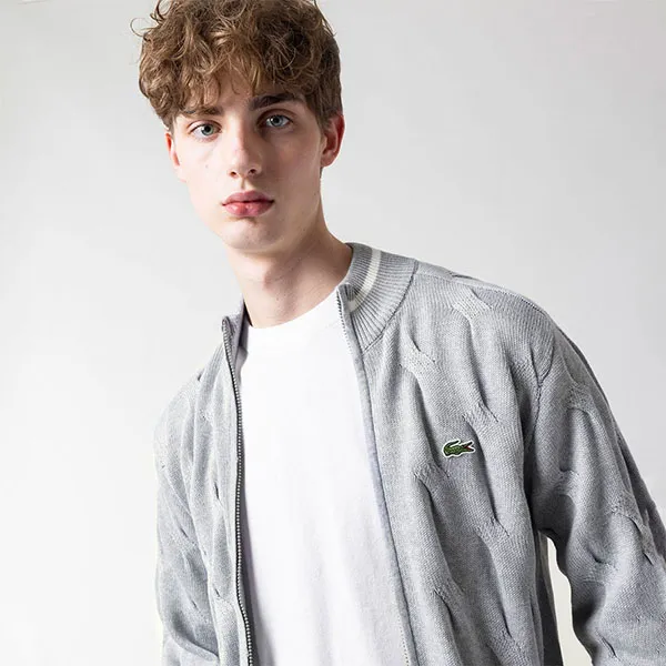 Áo Len Nam Lacoste Zip Up AH149 - CCA Màu Xám Nhạt Size 2