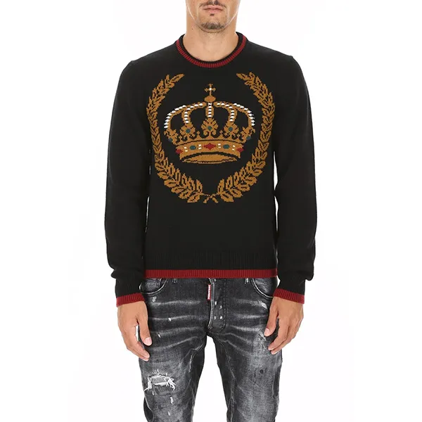 Áo Len Nam Dolce & Gabbana D&G Crown Motif Knitted Jumper GXZ78T Màu Đen Size 44