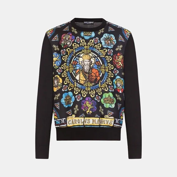 Áo Len Nam Dolce & Gabbana D&G GX868TJAMQ7 Màu Đen Họa Tiết Size 42