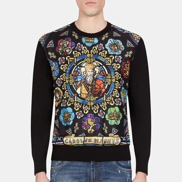 Áo Len Nam Dolce & Gabbana D&G GX868TJAMQ7 Màu Đen Họa Tiết Size 42