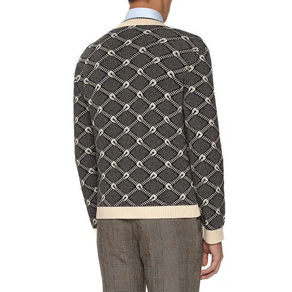 Áo Len Nam Gucci V-Neck Jacquard Jumper 703112 Màu Đen Trắng Size XS
