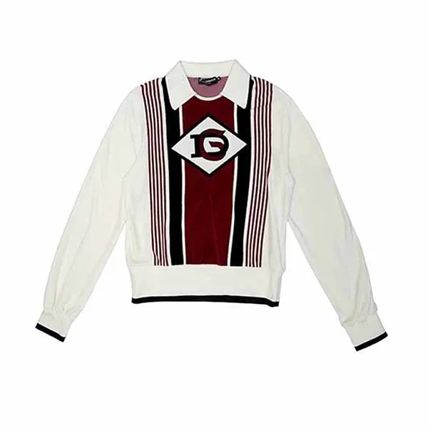 Áo Nỉ Nam Dolce & Gabbana D&G Logo Polo Sweatshirt Màu Trắng Đỏ