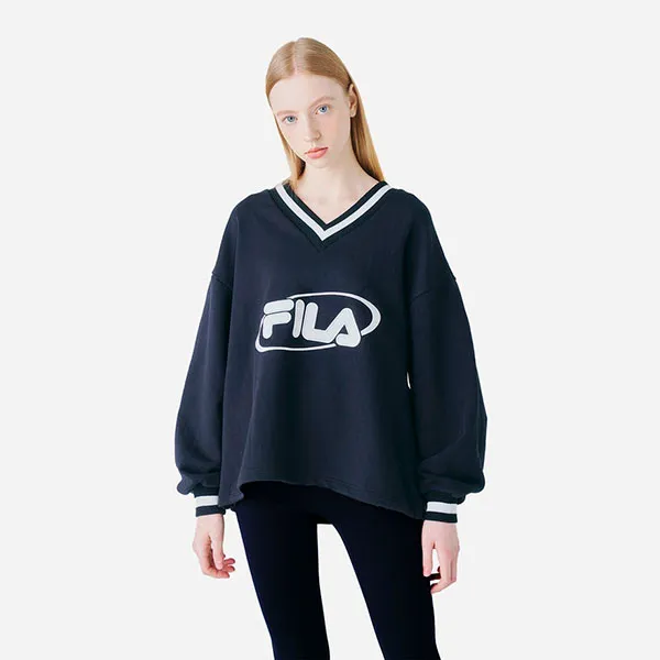 Áo Nỉ Sweater Fila Heritage Over-Fit V-Neck Pullover FS2POF1H51F-BLK Màu Xanh Navy