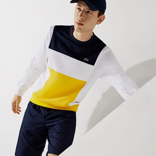 Áo Nỉ Sweater Nam Lacoste Sports Sport Resistant Colorblock Pique SH6941 Màu Vàng Trắng