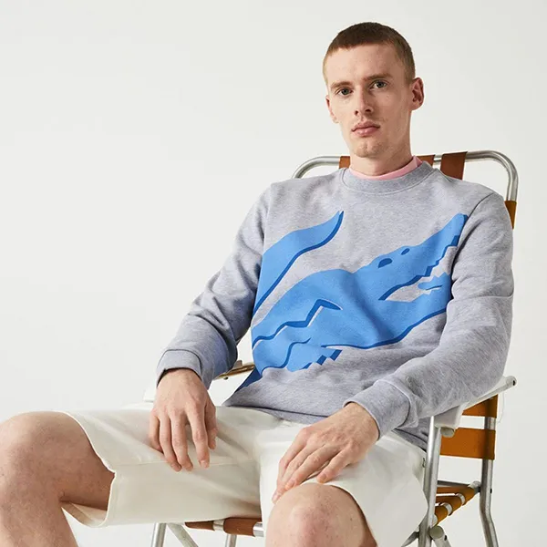 Áo Nỉ Sweater Nam Lacoste Crew Neck Print Organic Màu Xám