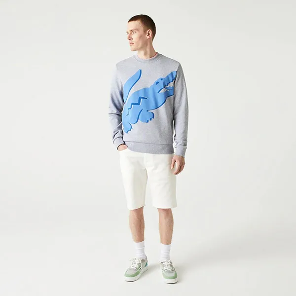 Áo Nỉ Sweater Nam Lacoste Crew Neck Print Organic Màu Xám