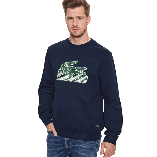 Áo Nỉ Sweater Nam Lacoste Round Neck Fleece Sweatshirt Màu Xanh Navy Size 2
