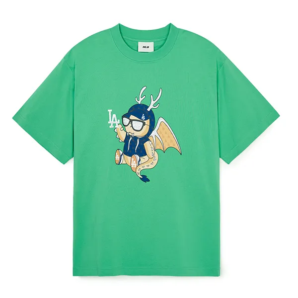 Áo Phông MLB Overfit LA Dodgers 3ATSQ0141-07GNL Tshirt Màu Xanh Green Size M