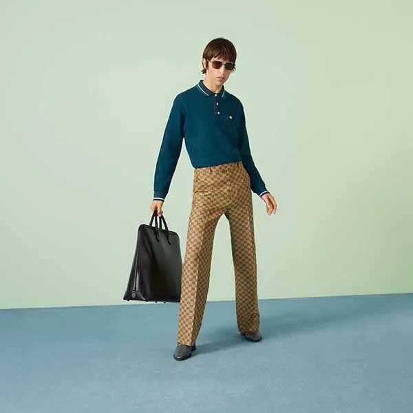 Áo Polo Nam Gucci GC Wool Cotton Jersey Polo Shirt 752608 XJFTM 4330 Màu Xanh Cổ Vịt