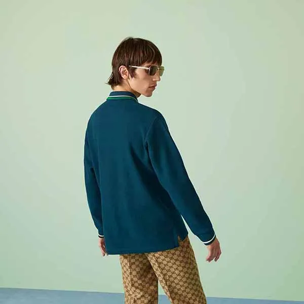 Áo Polo Nam Gucci GC Wool Cotton Jersey Polo Shirt 752608 XJFTM 4330 Màu Xanh Cổ Vịt