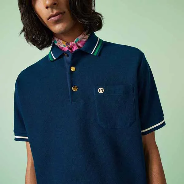 Áo Polo Nam Gucci GC Wool Cotton Jersey Shirt 752606 XJFTM 4330 Màu Xanh Cổ Vịt