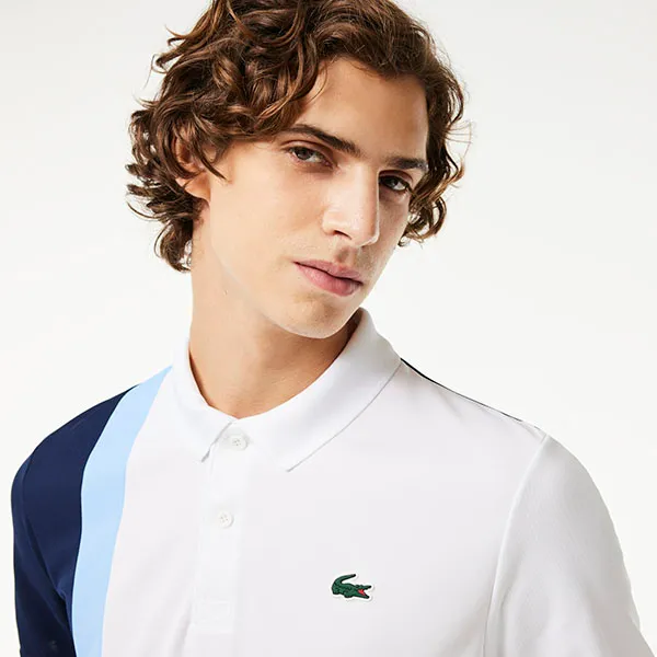 Áo Polo Nam Lacoste Regular Fit Recycled Knit Tennis DH1092 LUI Màu Xanh Trắng Size 5