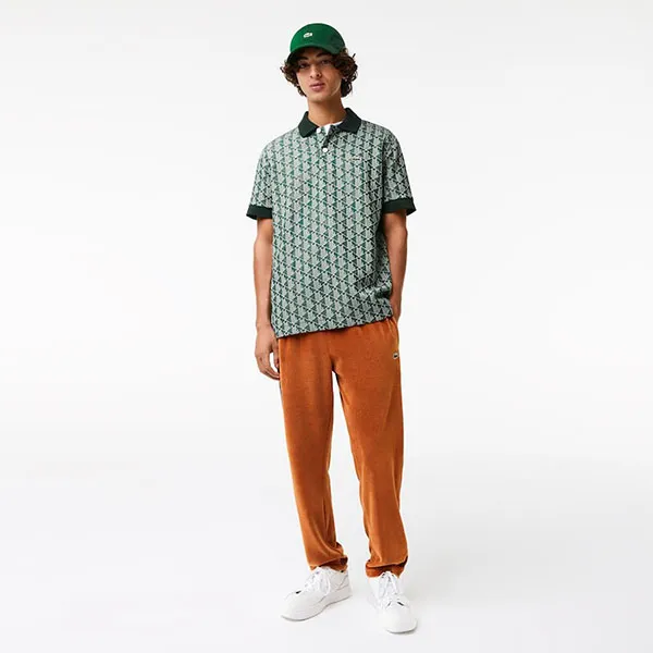 Áo Polo Nam Lacoste Monogram DH0073-51 Màu Xanh Hoạ Tiết Size L