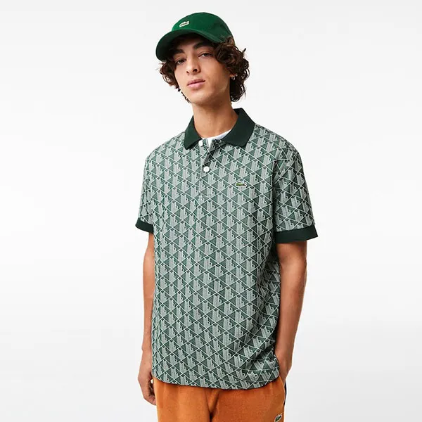 Áo Polo Nam Lacoste Monogram DH0073-51 Màu Xanh Hoạ Tiết Size L