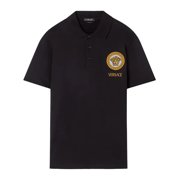 Áo Polo Nam Versace Black With Logo Medusa Embroidered 1A06081 1008503 Màu Đen