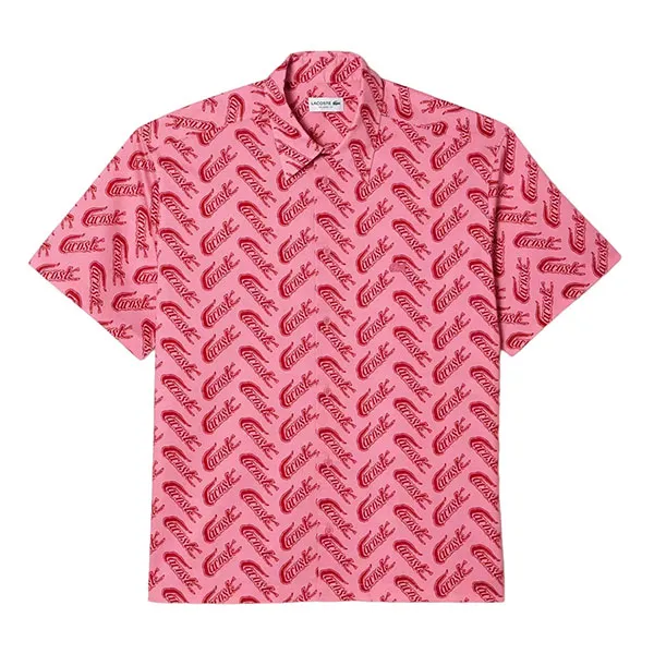 Áo Sơ Mi Cộc Tay Nam Lacoste Men's Short Sleeve Vintage Print Shirt CH5793-51 Màu Hồng Size M - 1