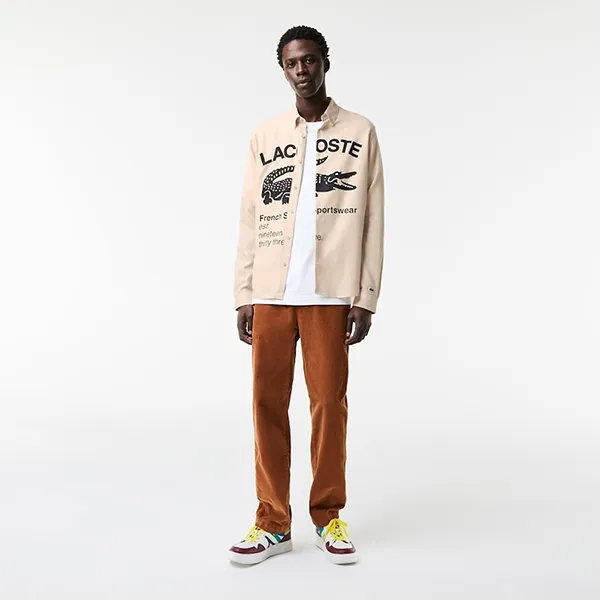 Áo Sơ Mi Dài Tay Nam Lacoste Regular Fit Branded Flannel Shirt CH0217-51 Màu Be Size 39