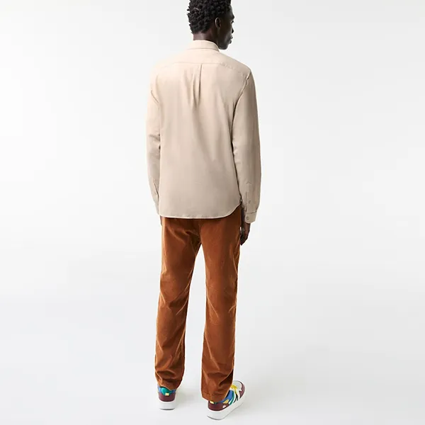 Áo Sơ Mi Dài Tay Nam Lacoste Regular Fit Branded Flannel Shirt CH0217-51 Màu Be Size 39