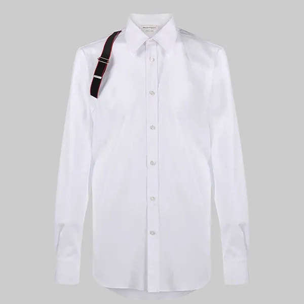 Áo Sơ Mi Nam Alexander Mcqueen White With Strap Detail 615271 QRN44 9000 Màu Trắng