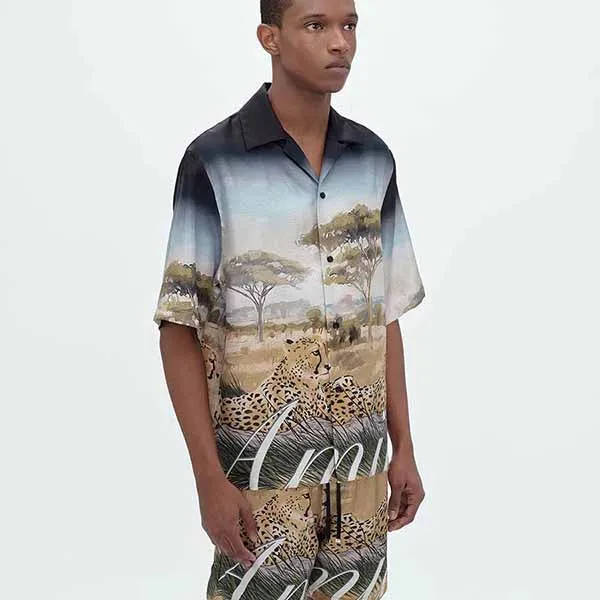 Áo Sơ Mi Nam Amiri Men’s Cheetah Print Bowling Shirt Phối Màu