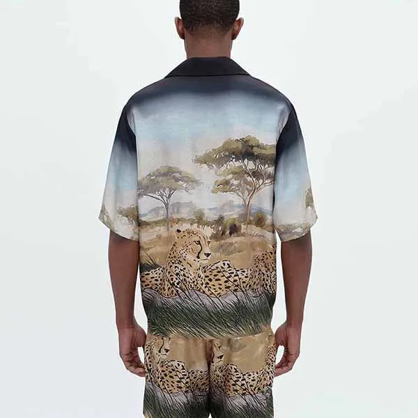 Áo Sơ Mi Nam Amiri Men’s Cheetah Print Bowling Shirt Phối Màu