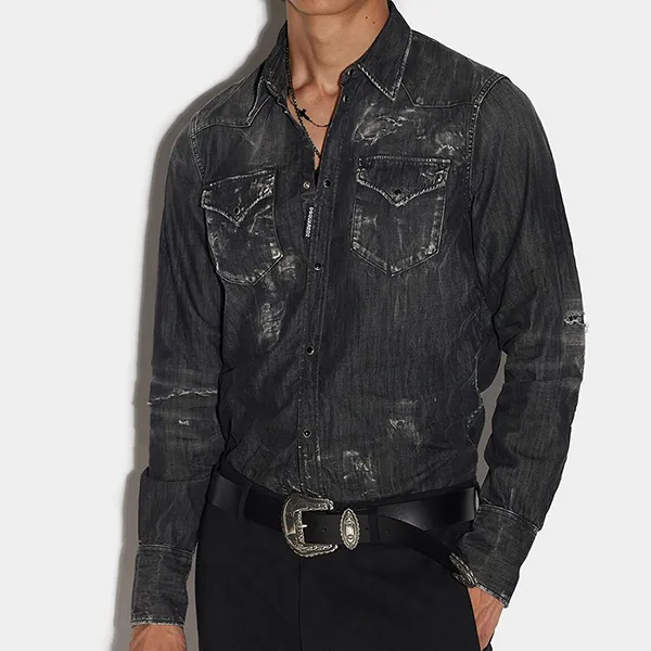 Áo Sơ Mi Nam Dsquared2 Classic Western Shirt S74DM0700S30826_900 Màu Xám Đen - Thời trang - Vua Hàng Hiệu