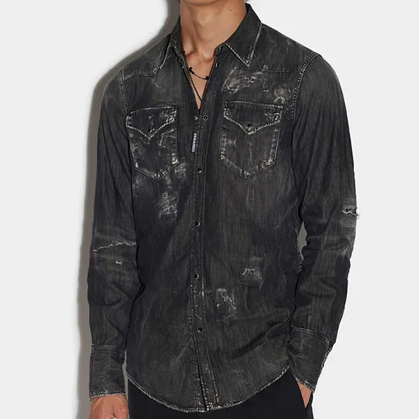 Áo Sơ Mi Nam Dsquared2 Classic Western Shirt S74DM0700S30826_900 Màu Xám Đen - Thời trang - Vua Hàng Hiệu