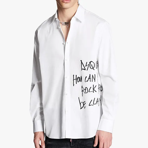 Áo Sơ Mi Nam Dsquared2 Relaxed Dan Graffiti Men's Long Sleeved Turn Down Collar Shirt S71DM0669 Màu Trắng Họa Tiết - Thời trang - Vua Hàng Hiệu