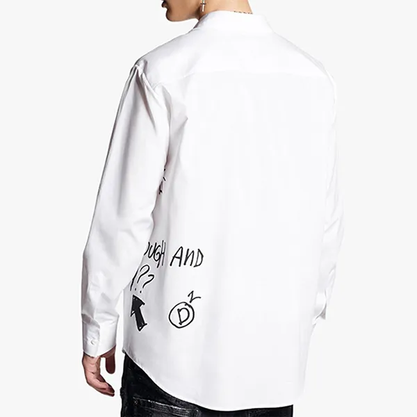 Áo Sơ Mi Nam Dsquared2 Relaxed Dan Graffiti Men's Long Sleeved Turn Down Collar Shirt S71DM0669 Màu Trắng Họa Tiết - Thời trang - Vua Hàng Hiệu