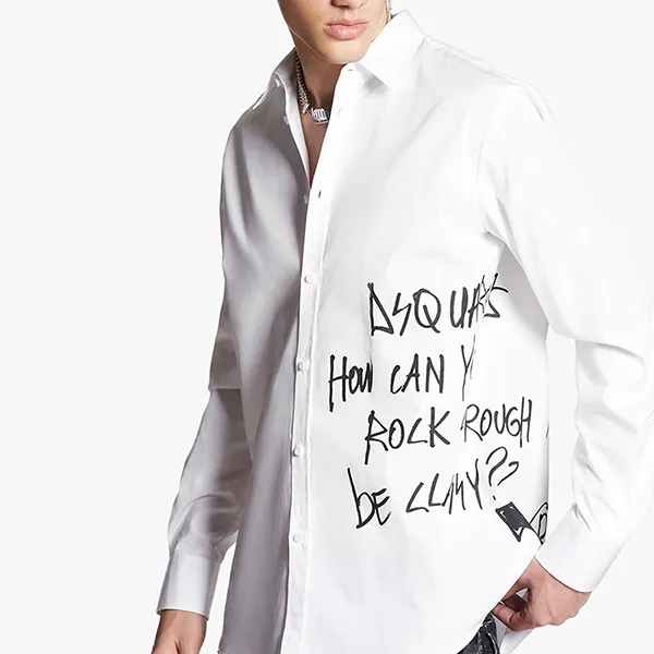 Áo Sơ Mi Nam Dsquared2 Relaxed Dan Graffiti Men's Long Sleeved Turn Down Collar Shirt S71DM0669 Màu Trắng Họa Tiết - Thời trang - Vua Hàng Hiệu