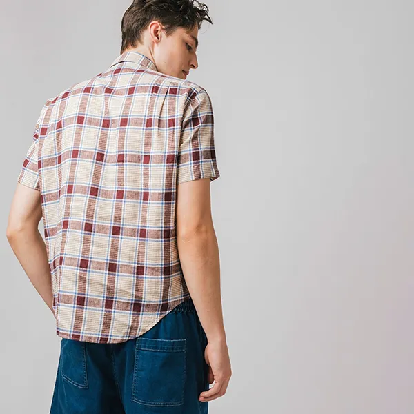 Áo Sơ Mi Nam Lacoste Regular Fit Linen Check Short Sleeve Shirt CH9865L BZD Phối Màu Size 39
