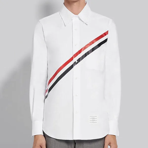 Áo Sơ Mi Nam Thom Browne Oxford Printed Stripe Straight Fit Long Sleeve Shirt MWL272P06177100 Màu Trắng - Thời trang - Vua Hàng Hiệu