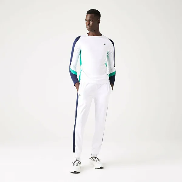 Áo Thun Dài Tay Nam Lacoste TH9419 Sport Tennis T-Shirt Màu Xanh Trắng