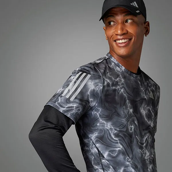 Áo Thun Nam Adidas Track And Field/Running Short Sleeve Tshirt IB6394 Màu Đen Hoạ Tiết Size S