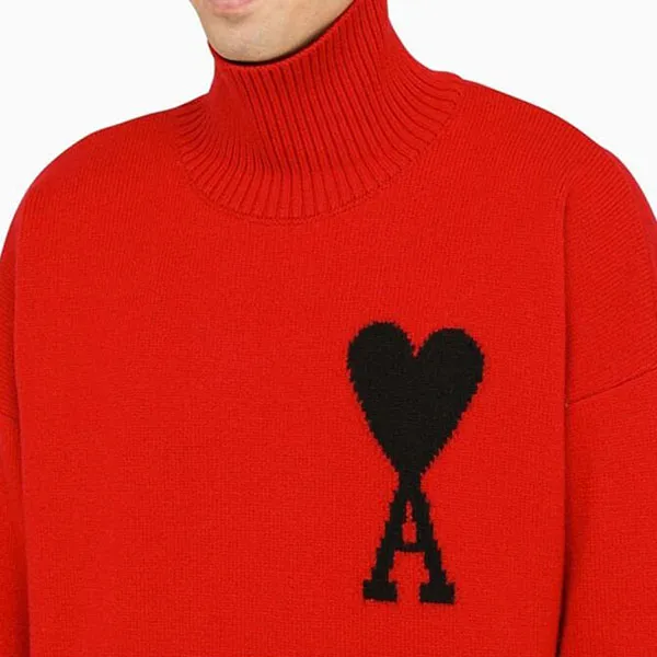 Áp Len Nam Ami De Coeur Turtlencek Sweater Màu Đỏ