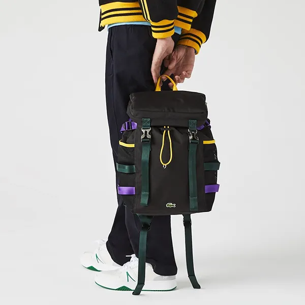 Balo Nam Lacoste Men’s L Outfit Clip Flap & Multicolor Accents Canvas Backpack NH3676LW Màu Đen