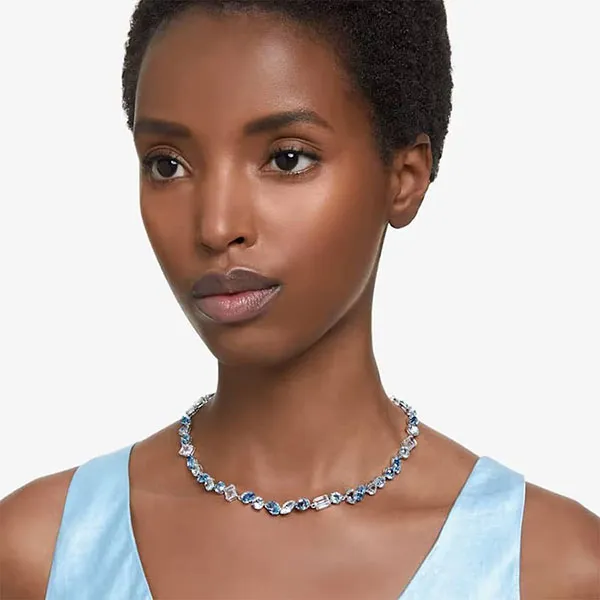 Dây Chuyền Nữ Swarovski Gema Necklace Mixed Cuts, Blue, Rhodium Plated 5666007 Màu Xanh Blue - Trang sức - Vua Hàng Hiệu