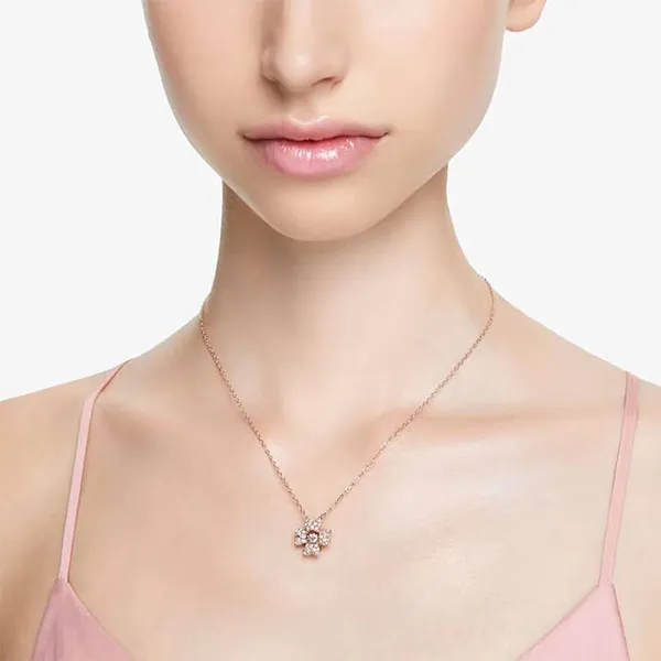 Dây Chuyền Nữ Swarovski Idyllia Pendant Clover, White, Rose Gold-Tone Plated 5674211 Màu Vàng Hồng