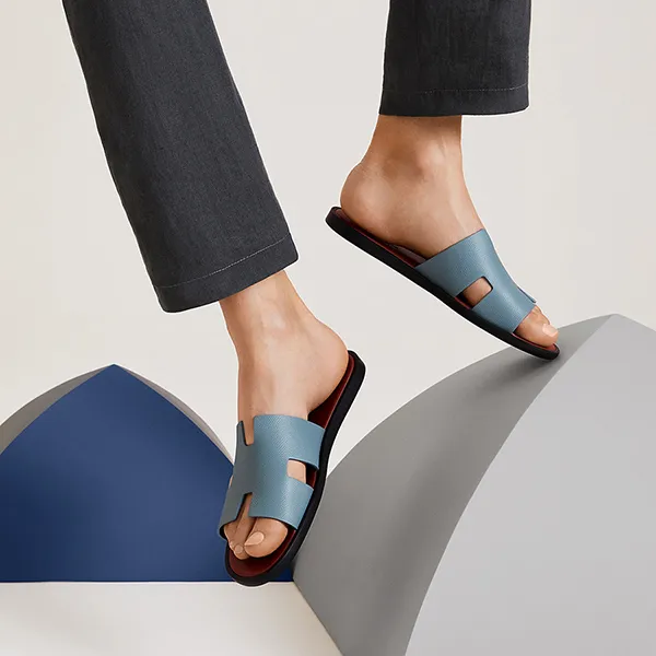 Dép Hermès Izmir Sandal Epsom Gris Antarctique Amourette Màu Xanh/Nâu Size 41 - Dép - Vua Hàng Hiệu