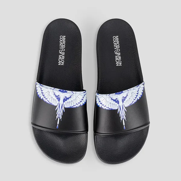 Dép Nam Marcelo Burlon Black With White Wings Printed CMIC001C99PLA001 1001 Màu Đen - Dép - Vua Hàng Hiệu