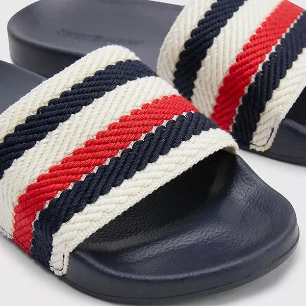 Dép Tommy Hilfiger Logo Stripe Pool Space Blue FW0715 Màu Xanh Navy Size 36