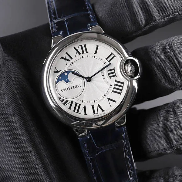 Đồng Hồ Nam Cartier Ballon Bleu De Moonphase WSBB0020 37mm Màu Bạc Xanh