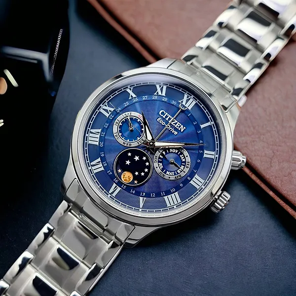Đồng Hồ Nam Citizen Eco-Drive Moonphase AP1050-81L Màu Xanh Bạc