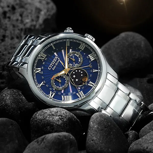 Đồng Hồ Nam Citizen Eco-Drive Moonphase AP1050-81L Màu Xanh Bạc