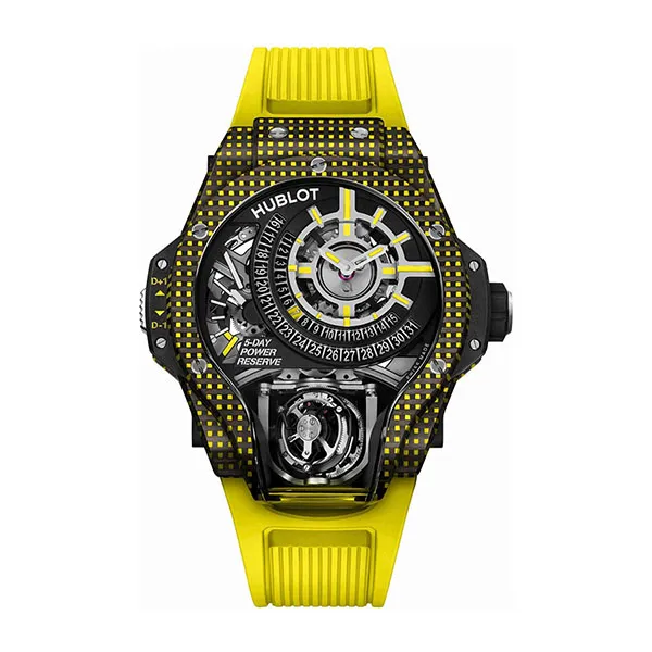 Đồng Hồ Nam Hublot MP-09 Tourbillon BI-Axis Yellow 3D Carbon Watch 909.QDG.1120.RX Màu Vàng