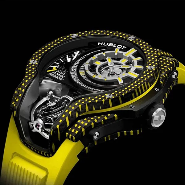 Đồng Hồ Nam Hublot MP-09 Tourbillon BI-Axis Yellow 3D Carbon Watch 909.QDG.1120.RX Màu Vàng