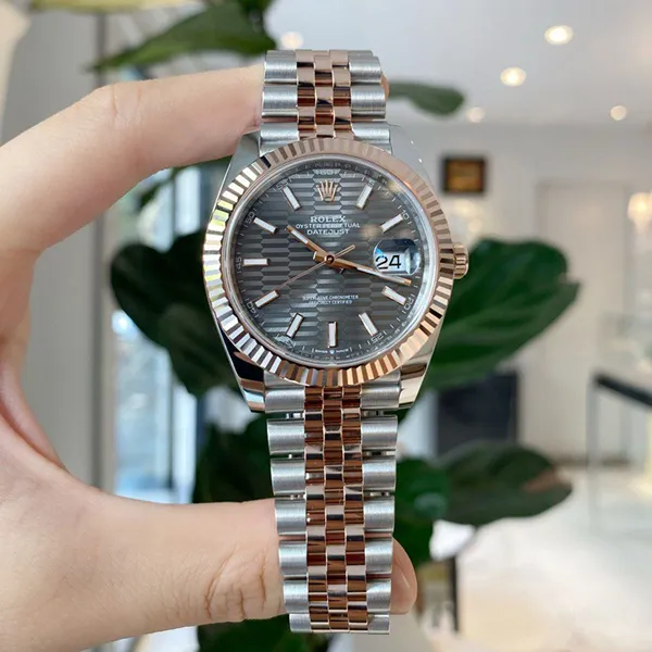Đồng Hồ Nam Rolex Datejust 41mm 126331-0020 Grey Motif Màu Bạc/Vàng Hồng - Đồng hồ - Vua Hàng Hiệu