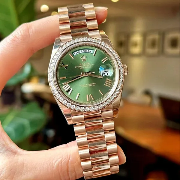 Đồng Hồ Nam Rolex Day-Date 40mm Rose Gold Olive Green Roman 228345RBR Màu Xanh/Vàng Hồng - Đồng hồ - Vua Hàng Hiệu