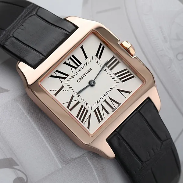 Đồng Hồ Nữ Cartier Santos Dumont W2009251 38.5mm Màu Nâu/ Vàng Hồng