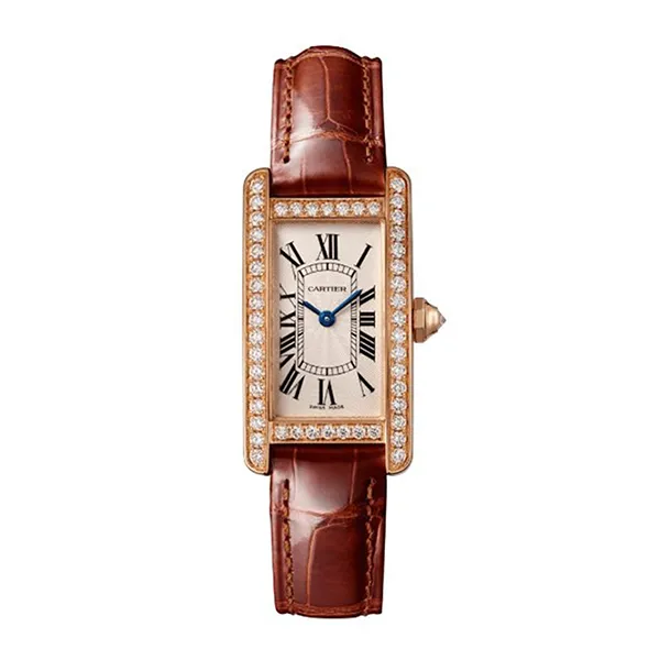 Đồng Hồ Nữ Cartier Tank Américaine WJTA0002 34.8mm Màu Nâu/ Vàng Hồng